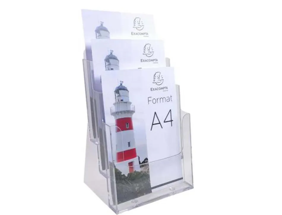Distributeur exacompta polystyrene format a4 veertical 3 compartiments transparent