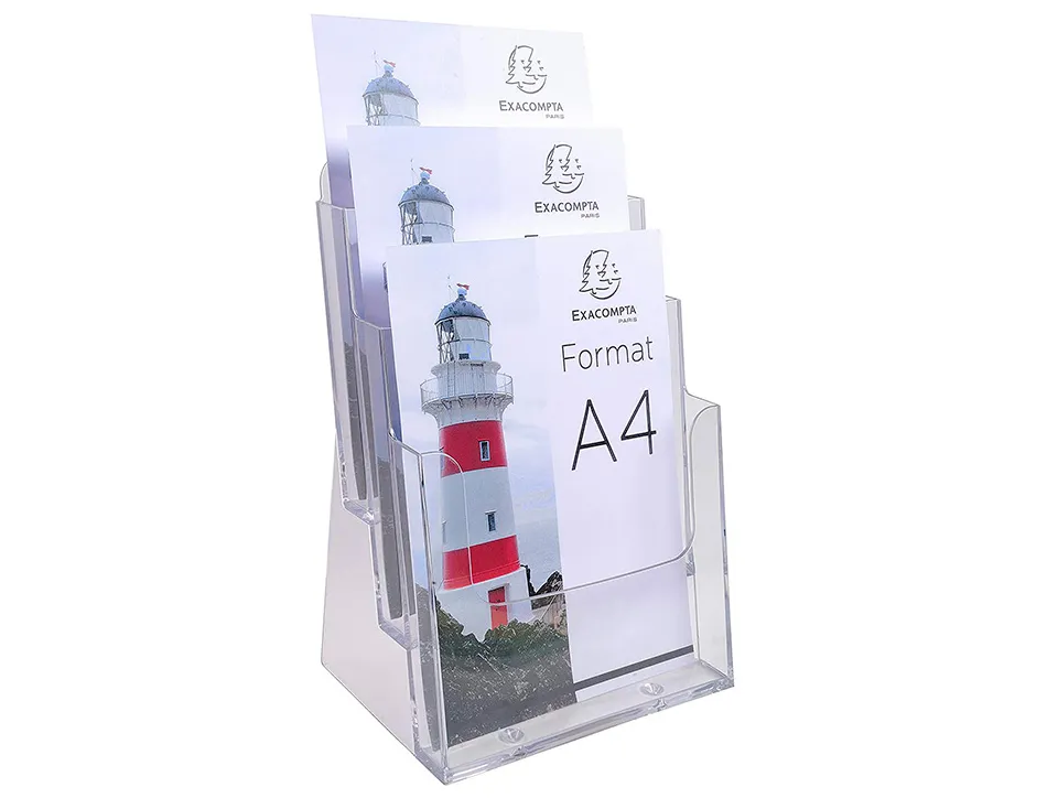 Distributeur exacompta polystyrene format a4 veertical 3 compartiments transparent