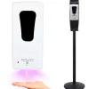 Distributeur gel et savon q-connect automatique capteur et support metallique hauteur 152cm capacite 1000ml blanc