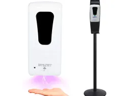 Distributeur gel et savon q-connect automatique capteur et support metallique hauteur 152cm capacite 1000ml blanc