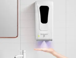 Distributeur gel et savon q-connect automatique capteur et support metallique hauteur 152cm capacite 1000ml blanc