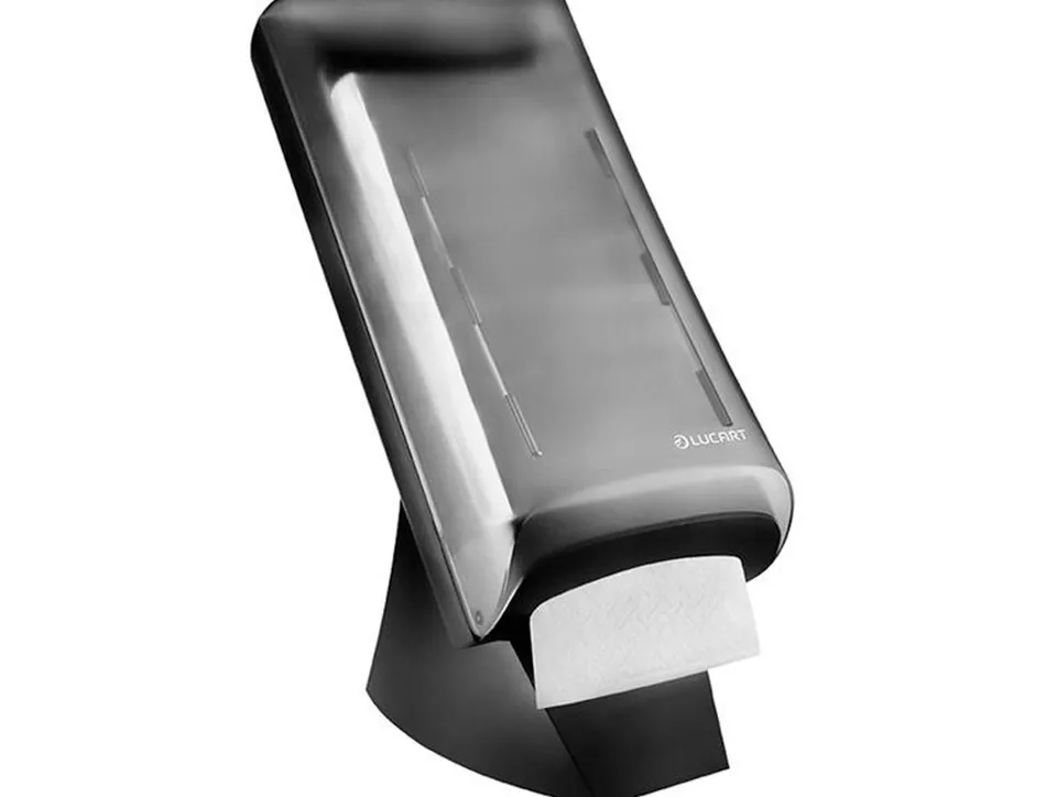Distributeur serviette hps l-one l ucart installation mural socle noir capot transparent 211x475x305mm