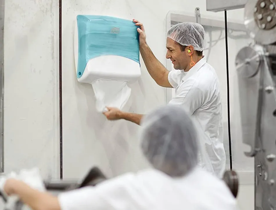 Distributeur tork de chiffons plies w4 capot transparent distribution f/f coloris turquoise/blanc