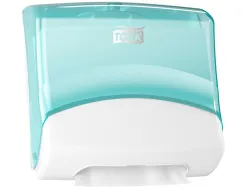 Distributeur tork de chiffons plies w4 capot transparent distribution f/f coloris turquoise/blanc