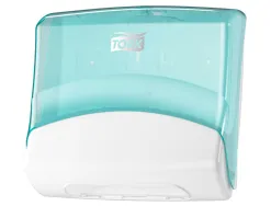 Distributeur tork de chiffons plies w4 capot transparent distribution f/f coloris turquoise/blanc