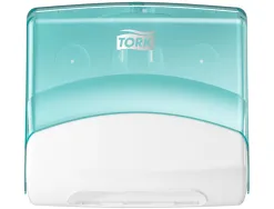 Distributeur tork de chiffons plies w4 capot transparent distribution f/f coloris turquoise/blanc