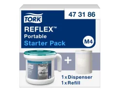 Distributeur tork reflex essuie-mains m4 performance portable devidage central coloris blanc et turquoise