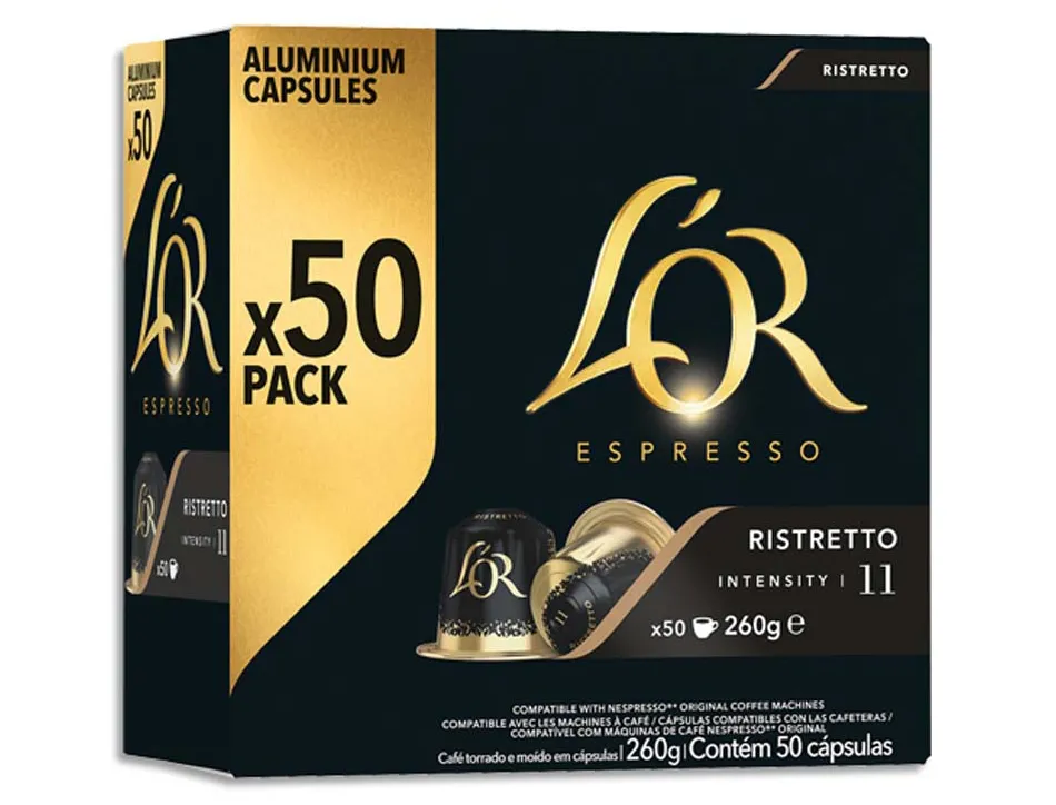 Dosettes de cafe espresso ristretto l'or 50 unites