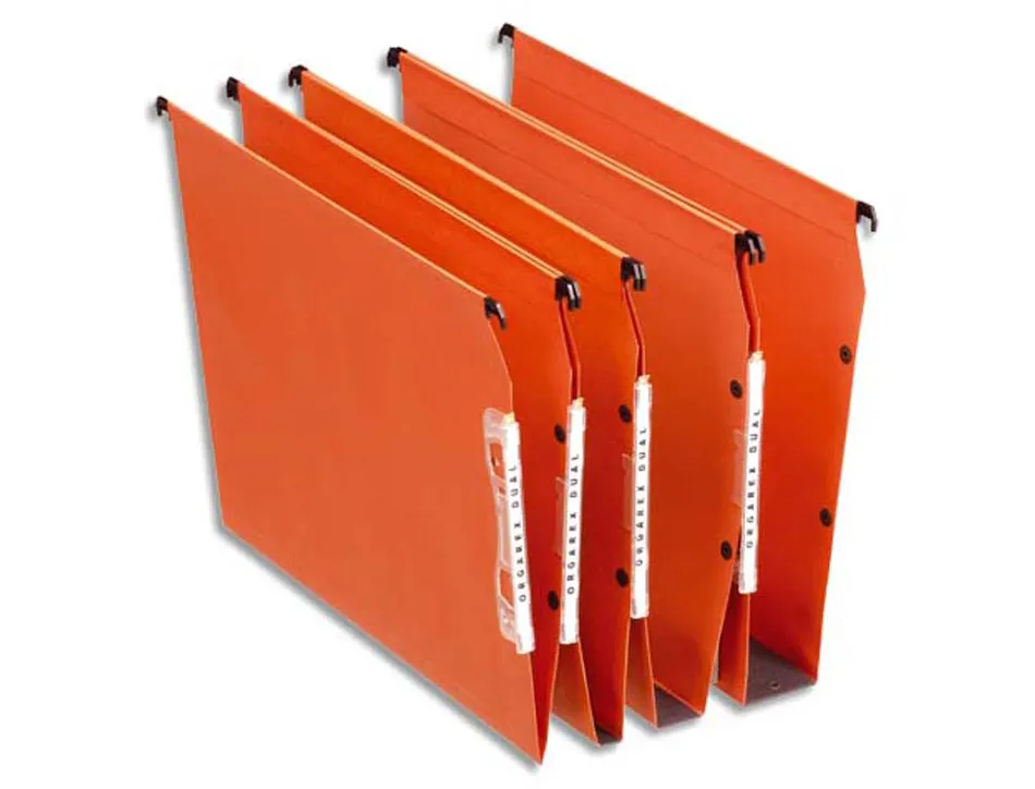 Dossier suspendu esselte dual kraft lmg 220g armoire entraxe 330mm h275mm fond 15 coloris orange boîte 25 unités
