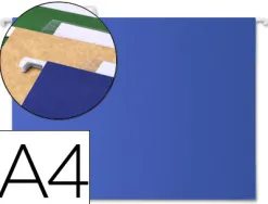 Dossier suspendu liderpapel papier cartonné kraft 250g a4 tiroir viseur supérieur fond v baguette métallique bleu