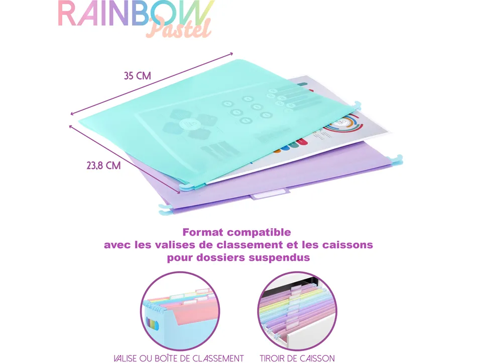 Dossier suspendu viquel rainbow pastel polypropylene coloris assortis lot 8 unites