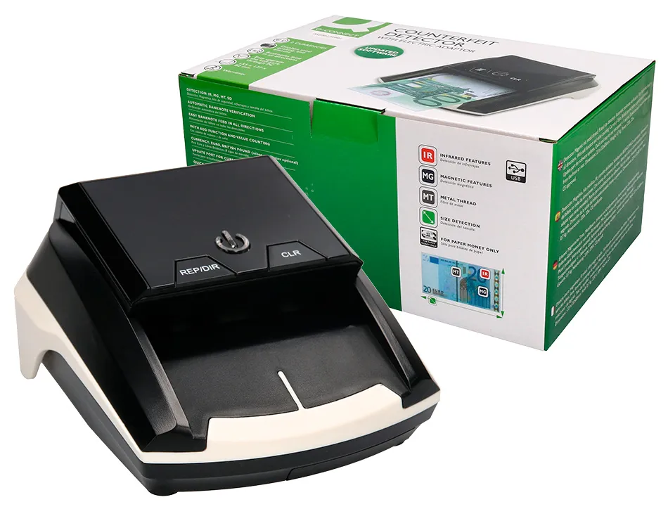 Détecteur q-connect faux billets port usb adaptateur courant europe uk certificat ce 155x137x82mm 700g