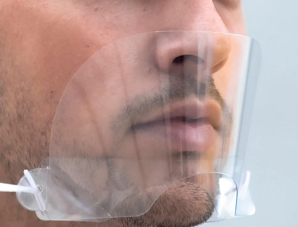 Ecran de protection bucco-nasal avec mentonniere materiel pet 17x8,5 cm