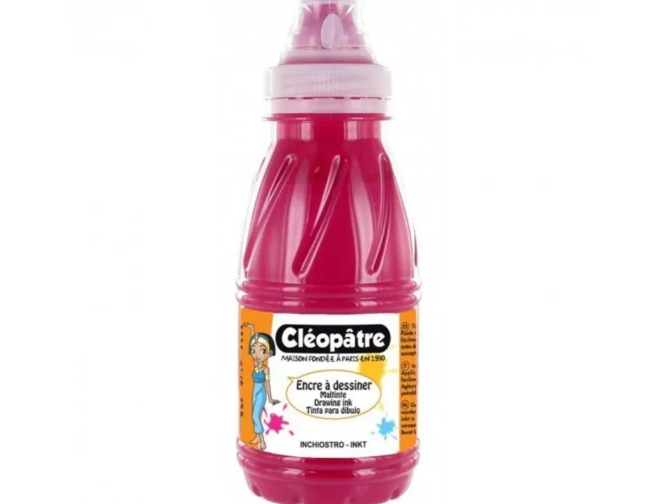 Encre a dessiner cleopatre multisupports diluable a l eau flacon de 500 ml coloris magenta