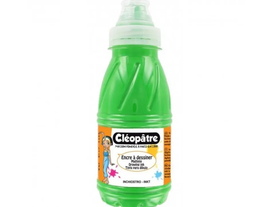 Encre a dessiner cleopatre diluable a l eau multisupports flacon de 250 ml coloris vert clair