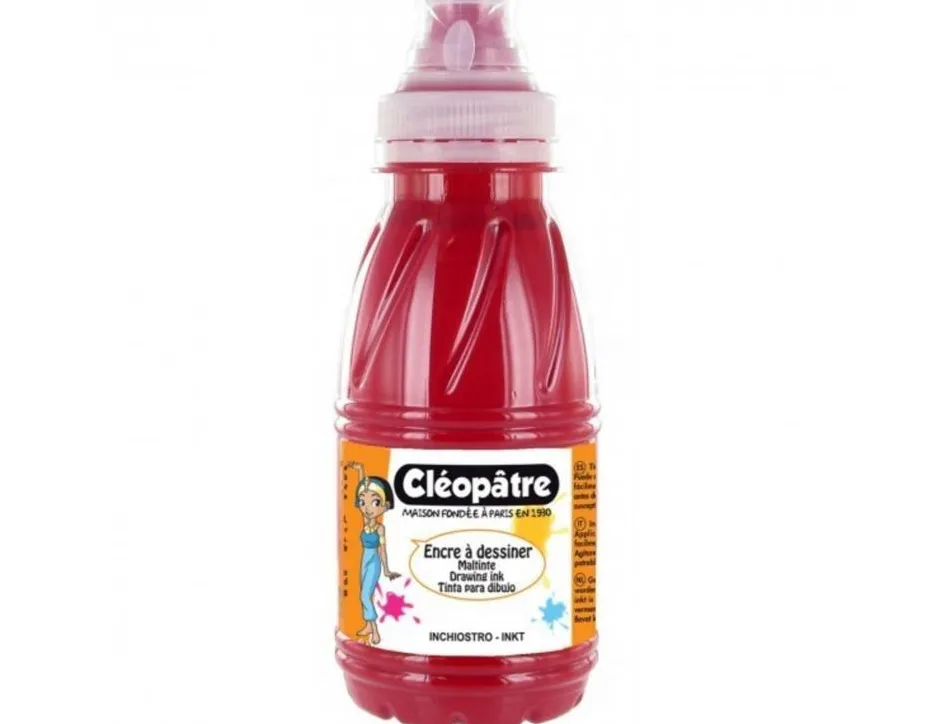 Encre a dessiner cleopatre diluable a l eau multisupports flacon de 250 ml coloris carmin