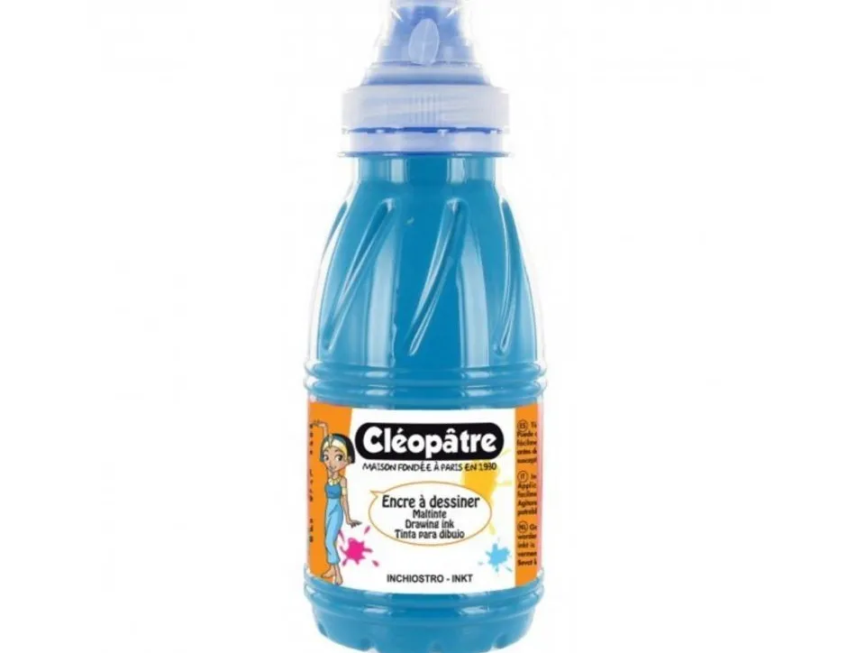 Encre a dessiner cleopatre diluable a l eau multisupports flacon de 500 ml coloris turquoise