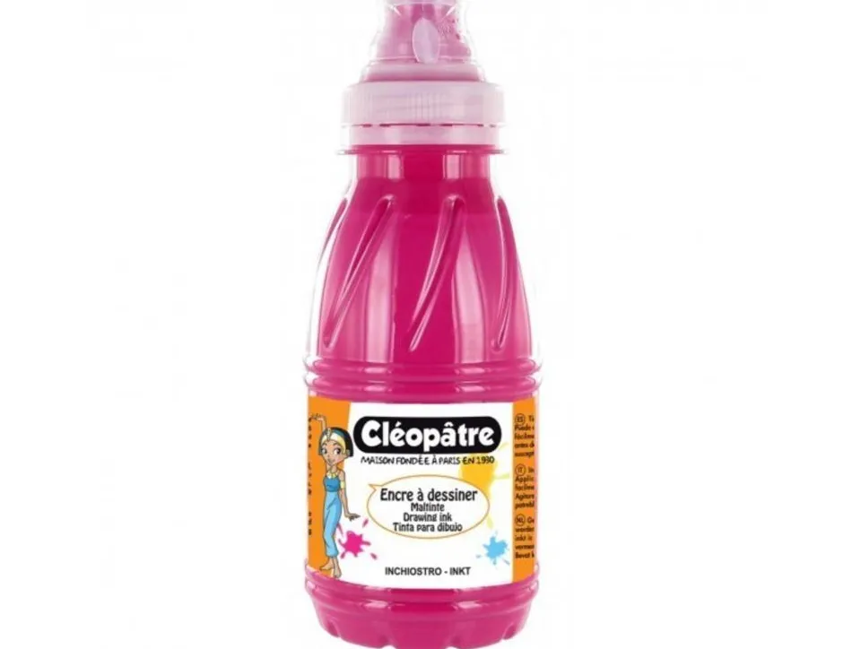 Encre a dessiner cleopatre multisupports diluable a l eau flacon de 500 ml coloris rose