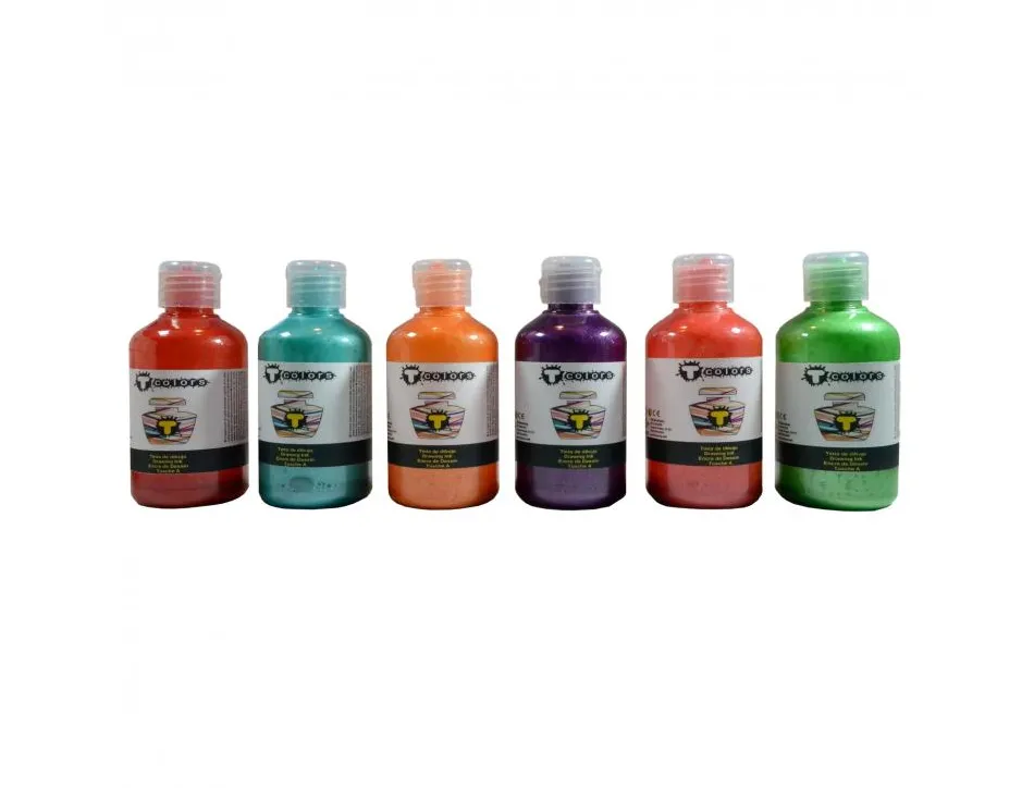 Encre a dessiner nacree tcolors flacons de 250 ml 6 unites coloris assortis