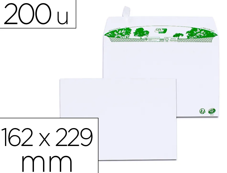 Enveloppe gpv c5 bande de protection 80g recycles 162x229 blanche boite de 200
