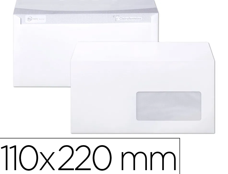 Enveloppe clairefontaine bande de protection 90g fenetre 45 110x220mm blanche boite de 250 unites