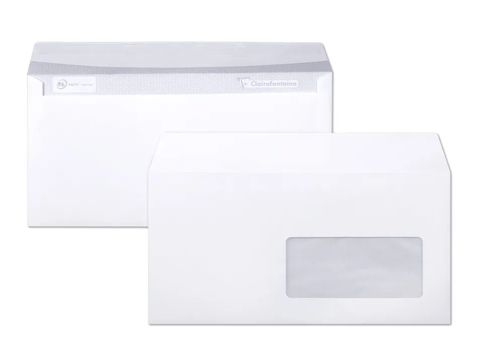 Enveloppe clairefontaine bande de protection 90g fenetre 45 110x220mm blanche boite de 250 unites