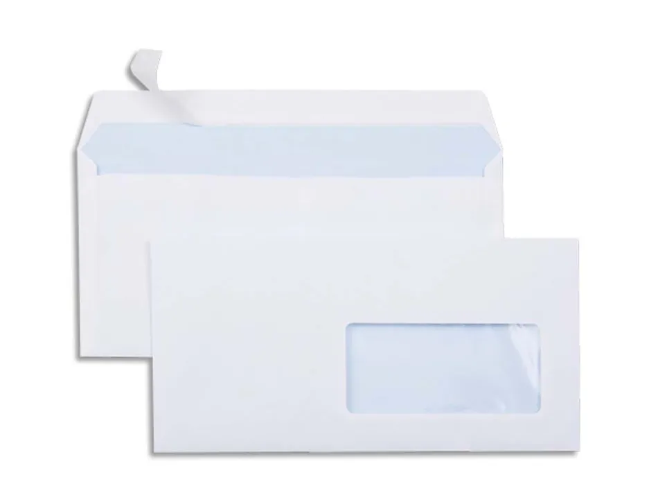 Enveloppe économique dl 110x220mm 80g adhésive fenêtre 45x100mm coloris blanc boîte 500 unités