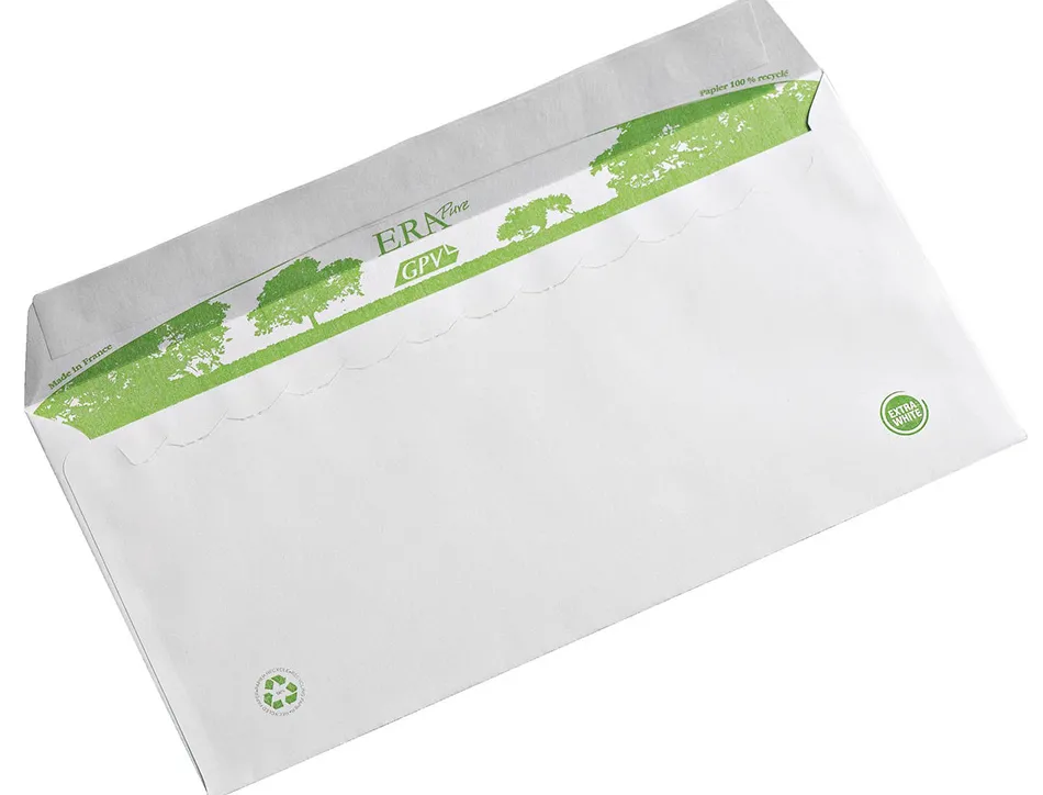 Enveloppe gpv c6 bande de protection 80g recycles 114x162 blanche boite de 200
