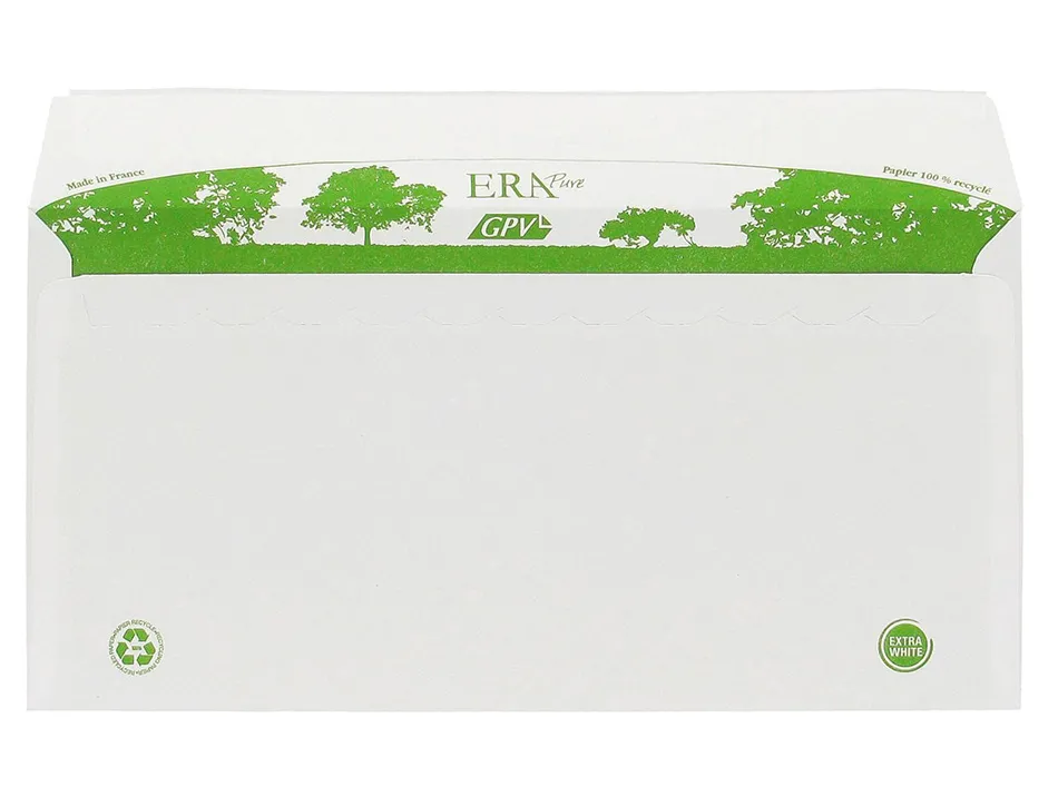 Enveloppe gpv c6 bande de protection 80g recycles 114x162 blanche boite de 200