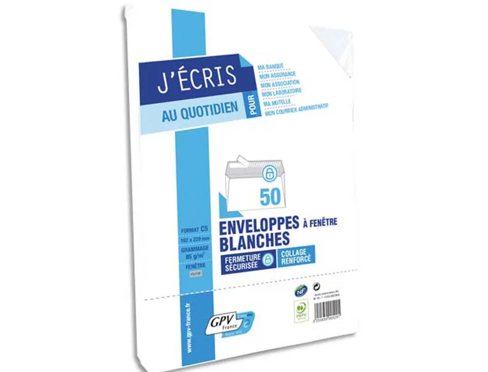Enveloppe gpv économique vélin blanc 75g dl 110x220mm adhésive paquet 50 unités