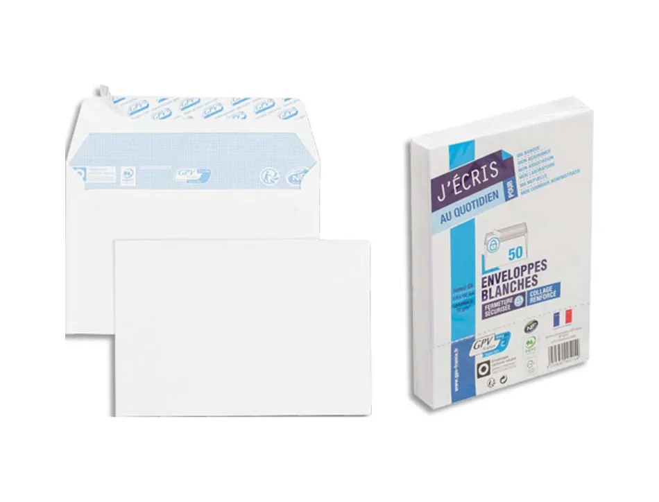 Enveloppe gpv économique vélin blanc 75g c6 114x162mm adhésive paquet 50 unités