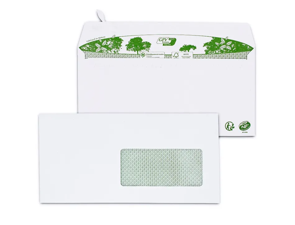 Enveloppe gpv dl bande de protection 80g recycles blanche boite de 200 fenetre 45x100mm
