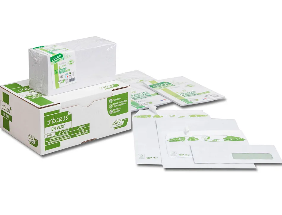 Enveloppe gpv dl bande de protection 80g recycles blanche boite de 200 fenetre 45x100mm