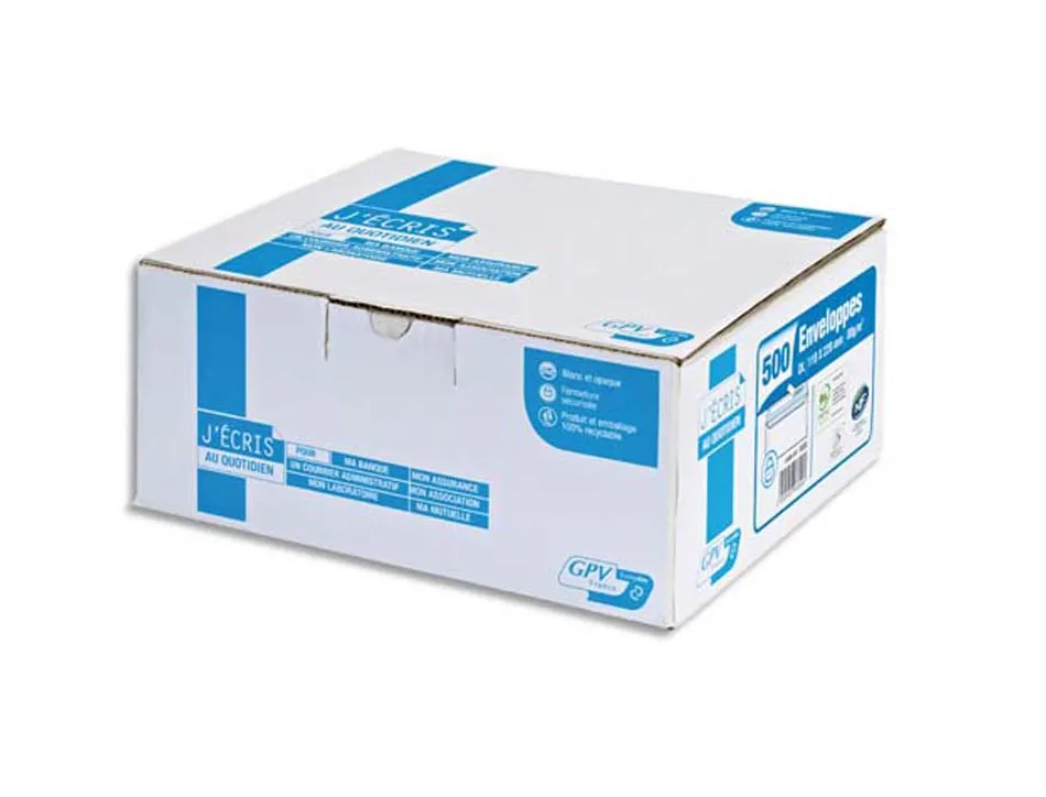 Enveloppe gpv dl 110x220mm 90g adhésive fermeture rapide sécurisée définitive blanche boîte 500 unités