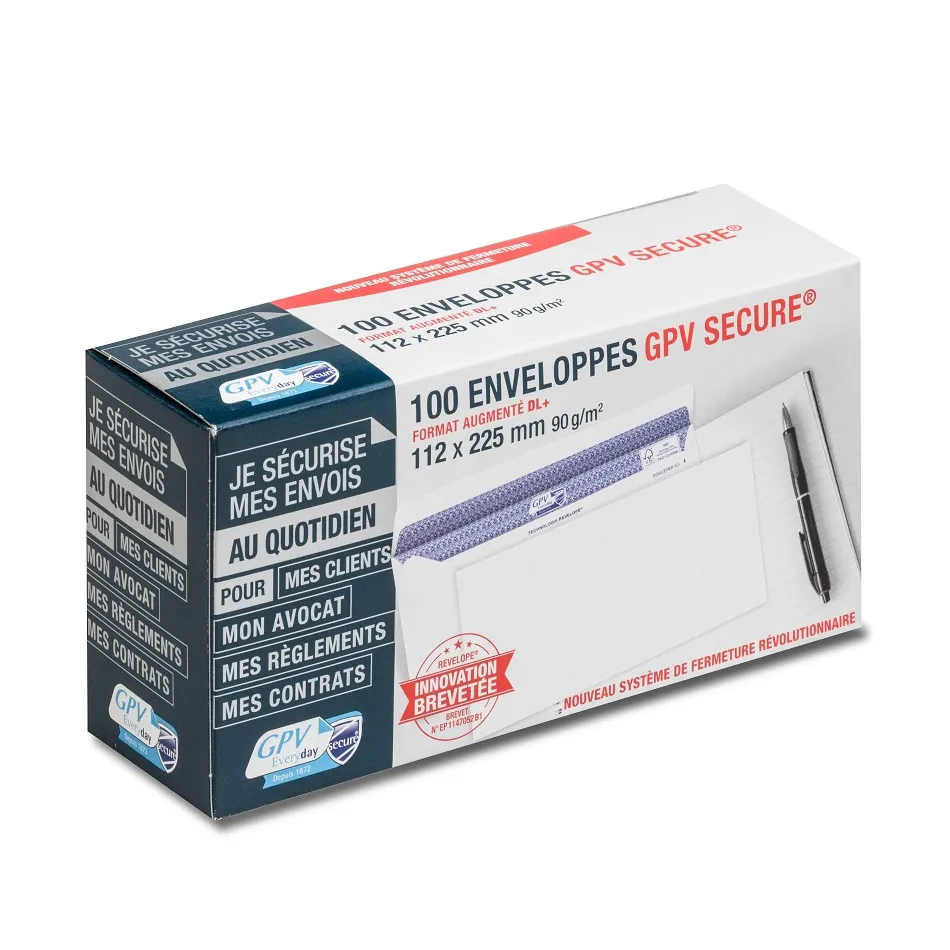 Enveloppe gpv dl+ 112x225mm 90g adhésive fermeture rapide sécurisée définitive blanche boîte 100 unités