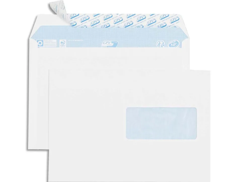 Enveloppe gpv everyday blanche 80g c5 162x229mm fenetre 45x100mm fermeture securisee collage renforce boite 500 unites