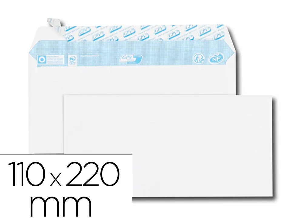 Enveloppe gpv everyday blanche 80g dl 110x220mm bande protection fermeture securisee collage renforce boite 500 unites