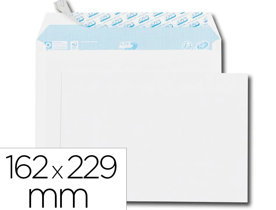 Enveloppe gpv everyday blanche 80g c5 162x229mm bande protection fermeture securisee collage renforce boite 500 unites