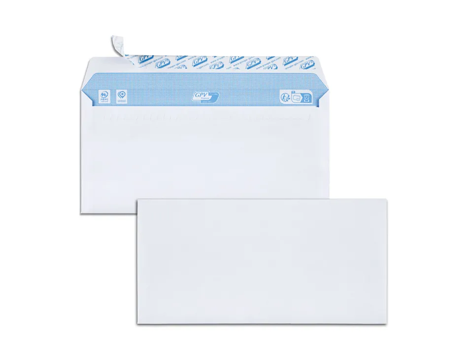 Enveloppe gpv velin blanc 90g dl 110x220mm bande adhesive bloc 50 unites