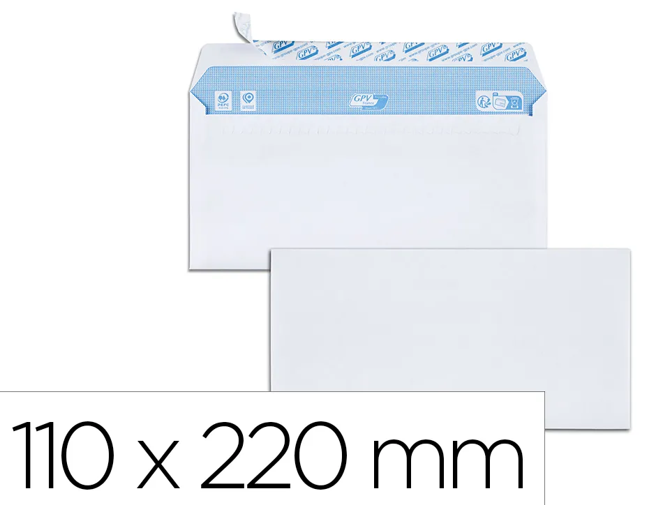 Enveloppe gpv velin blanc 90g dl 110x220mm bande adhesive bloc 50 unites