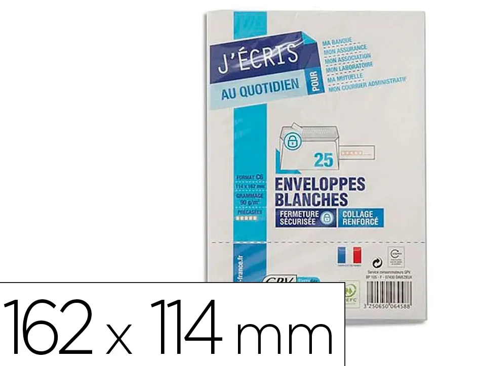 Enveloppe gpv vélin blanc 90g c6 114x162mm adhésive fond gris paquet 25 unités