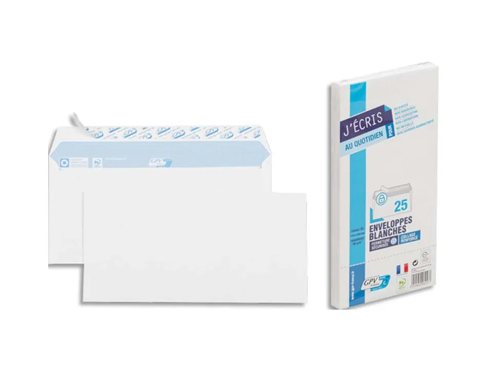 Enveloppe gpv vélin blanc 90g dl 110x220mm adhésive fond gris paquet 25 unités