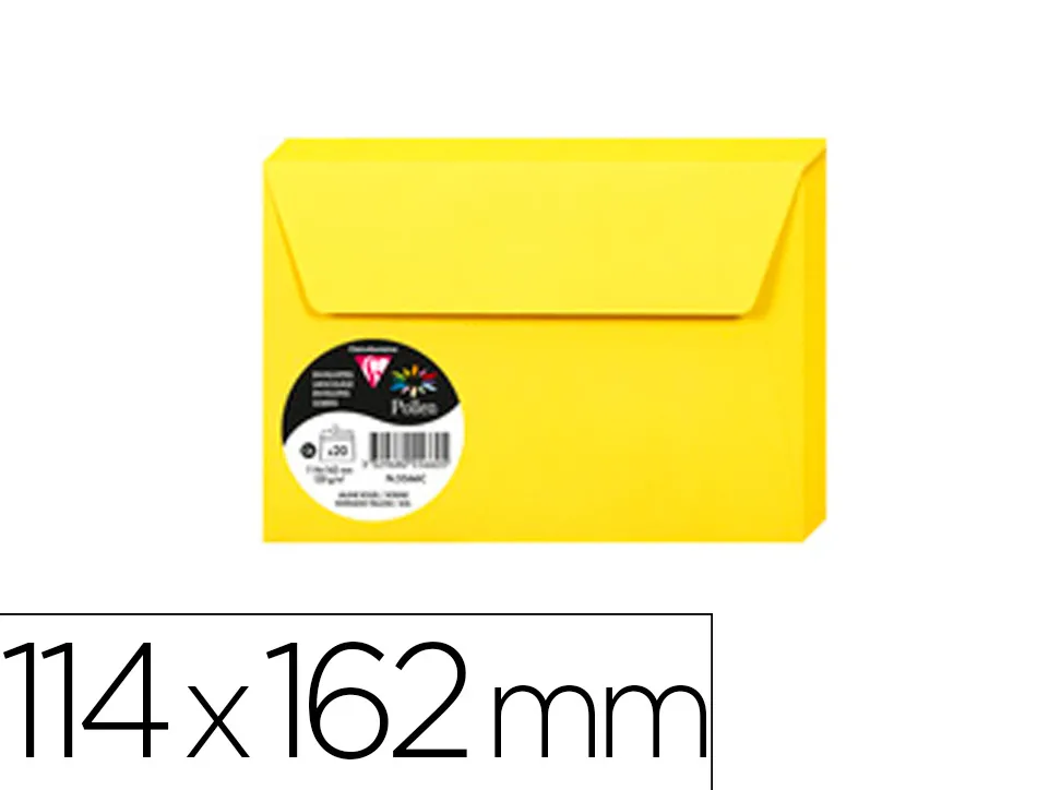 Enveloppe visite clairefontaine pollen c6 114x162mm 120g jaune soleil étui 20 unités