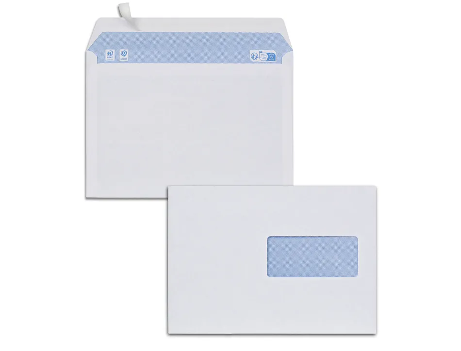 Enveloppes blanches c5 80g f45adhesives 162x229mm pefc eco boite de 500 unites