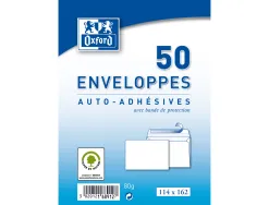 Enveloppes blanches oxford auto adhesives avec bande de protection 80 g 114x162 mm 50 unites