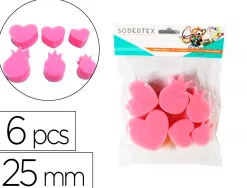 Eponges tampons sodertex coeur a peindre 25mm 6 pcs coloris assortis