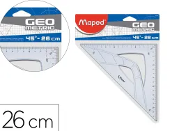Equerre maped geometric 45º hypotenuse 26cm plastique recycle coloris transparent sachet individuel