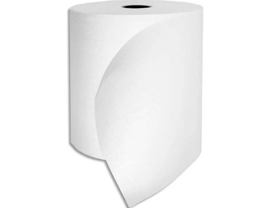 Essuie mains en bobine pure ouate de cellulose 2 plis longueur 140 m laize 19,40 cm coloris blanc 6 unites