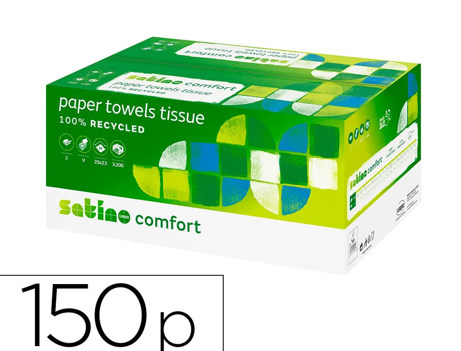 Essuie-mains coldis ouate blanche ecolabel 2 plis 20,6x24cm 25 paquets de 150 feuilles