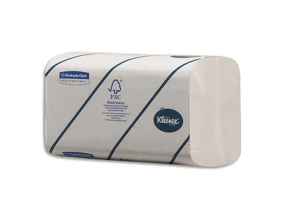 Essuie-mains kleenex ultra doux blanc 2 plis pliage en z 21,5 x 21,5 cm colis 15 paquets de 186
